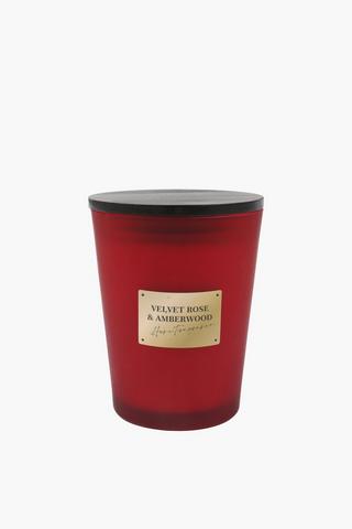 Rose And Amberwood Glass Candle, 10x13cm