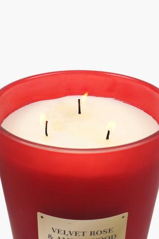 Rose And Amberwood Glass Candle, 10x13cm