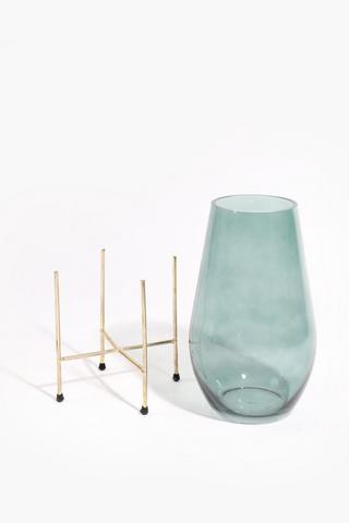 Glass Vase With Gold Stand, 16.5x35 Cm