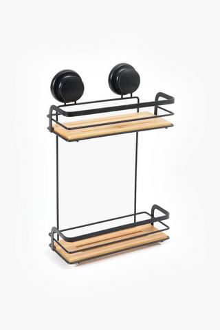 2 Tier Bamboo Suction Shower Caddy