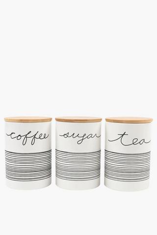 Set Of 3 Striped Ceramic Canisters