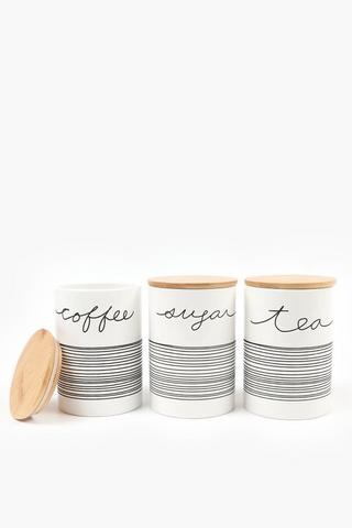 Set Of 3 Striped Ceramic Canisters