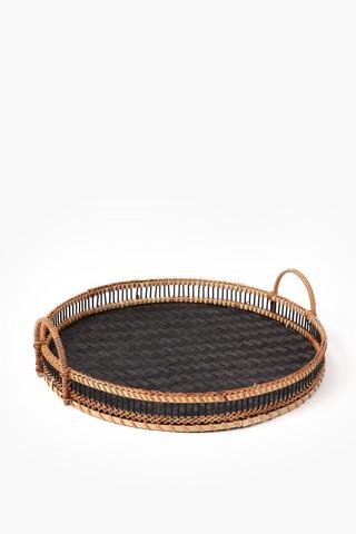 Round Bamboo And Rattan Serving Tray