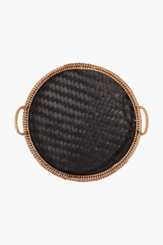 Round Bamboo And Rattan Serving Tray
