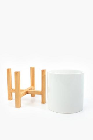 Ceramic Wood Stand Planter, 16x22cm
