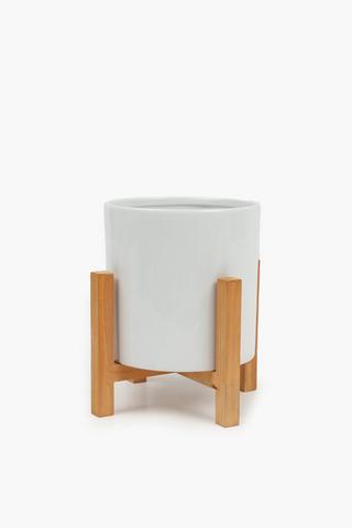 Ceramic Wood Stand Planter, 23x25cm