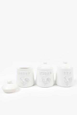 Set Of 3 Embossed Rooster Canisters