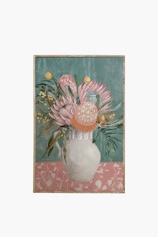 Framed Vintage Protea Bouquet, 40x60cm