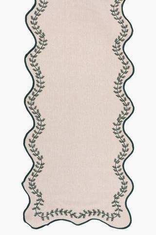 Embroidered Scalloped Table Runner