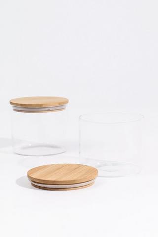 2 Pack Bamboo Lid Glass Jar, 500ml