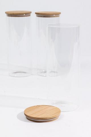 3 Pack Bamboo Lid Glass Jar, 1l