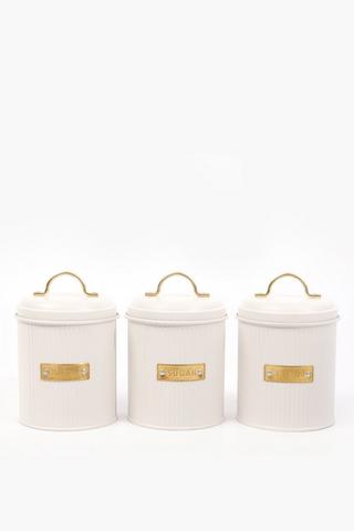 Set Of 3 Ribbed Metal Canisters
