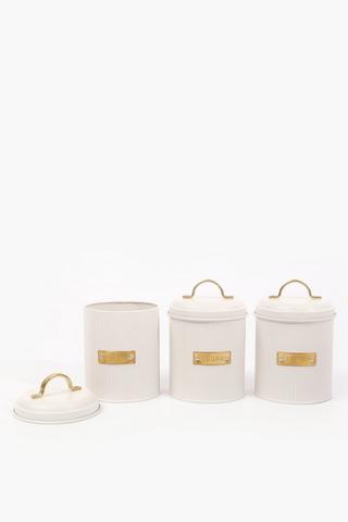 Set Of 3 Ribbed Metal Canisters