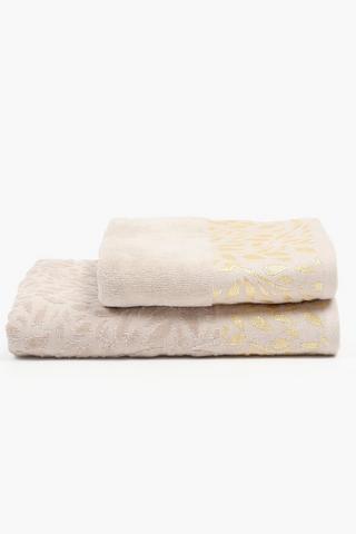 2 Pack Metallic Simpson Botanic Cotton Embellished Towel Set