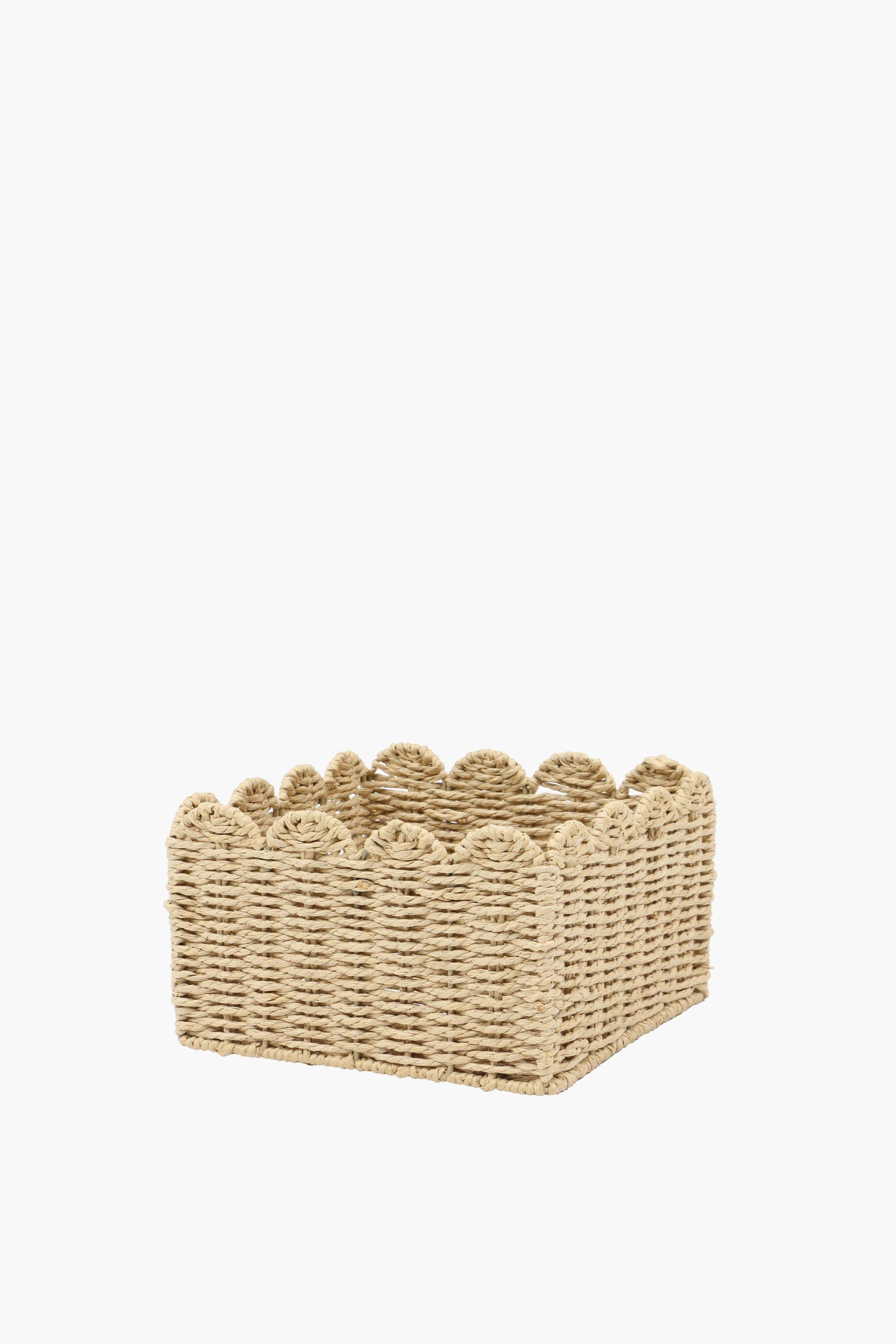 Scalloped Paper Straw Utility Basket, L24xw24xh14cm