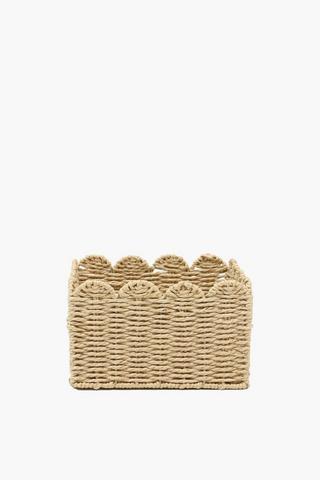 Scalloped Paper Straw Utility Basket, L24xw24xh14cm