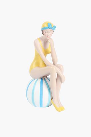 Lady On Beach Ball Statue, 7.5x19cm