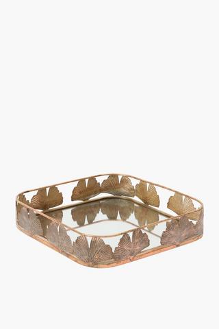 Antique Leaf Mirror Tray, 25cm
