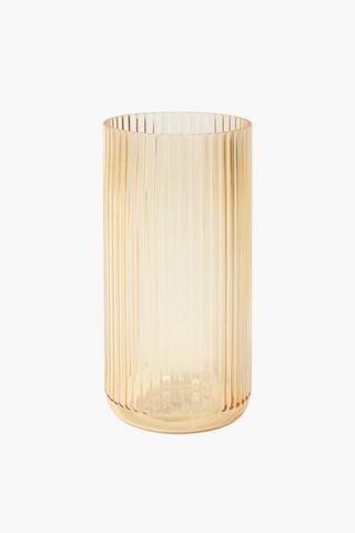 Amber Frosted Ribbed Vase, 12x25cm