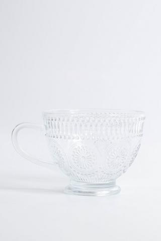 Circled Textured Footed Glass Mug, Medium