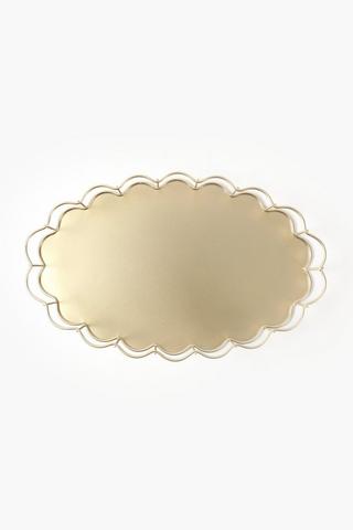 Oval Metal And Wood Decor Tray, 40x5cm