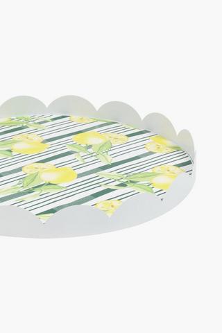 Scalloped Lemon And Stripe Decor Tray, 30cm