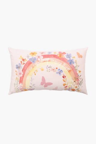 Positive Slogan Rainbow Floral Scatter Cushion, 30x50cm