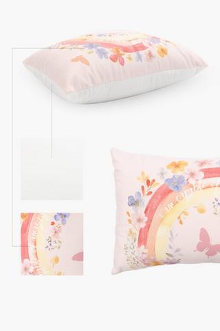 Positive Slogan Rainbow Floral Scatter Cushion, 30x50cm