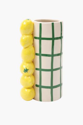 Lemon Check Ceramic Vase, 10x18cm