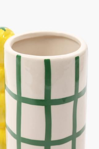 Lemon Check Ceramic Vase, 10x18cm