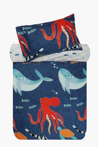 Soft Touch Sea Life Glow In The Dark Reversible Duvet Cover Set