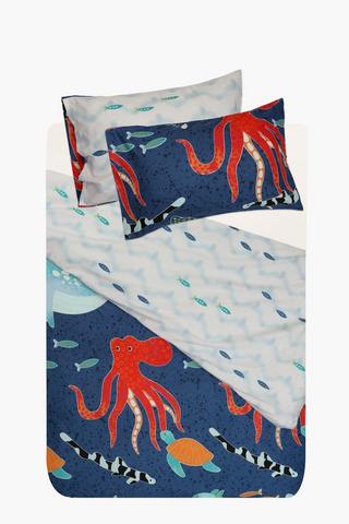 Soft Touch Sea Life Glow In The Dark Reversible Duvet Cover Set