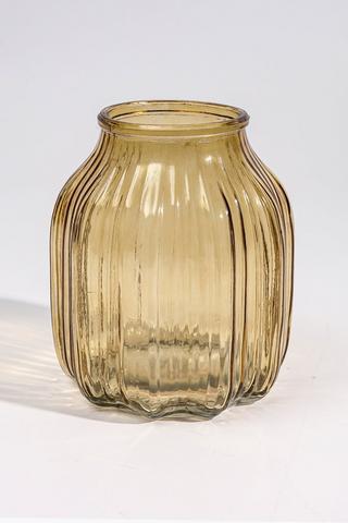 Amber Ribbed Glass Vase, 13x16cm