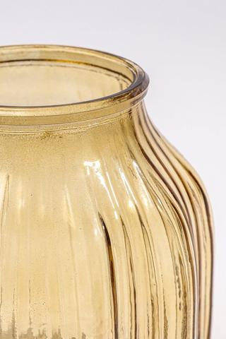 Amber Ribbed Glass Vase, 13x16cm