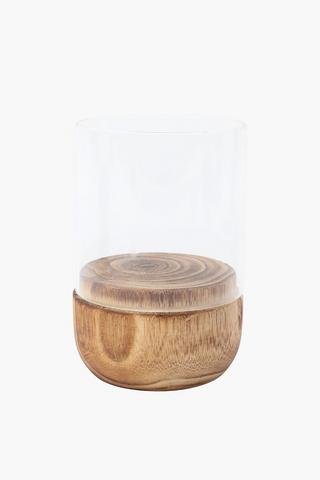 Raw Wood And Glass Hurricane, 12x18cm
