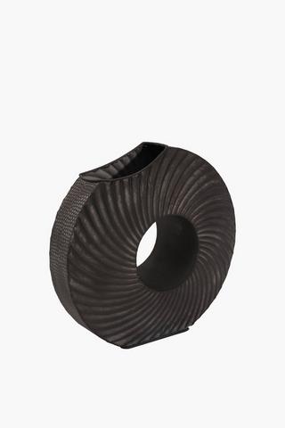 Metal Donut Ribbed Vase, 41x39cm