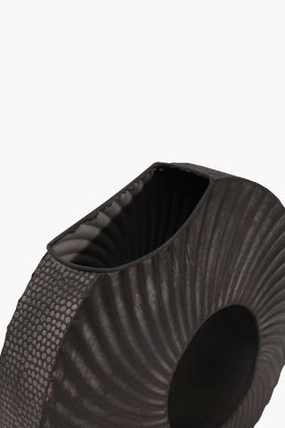 Metal Donut Ribbed Vase, 41x39cm