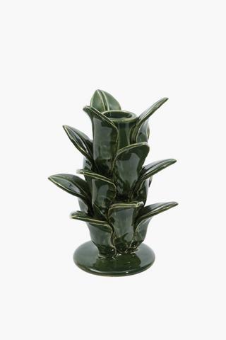 Ceramic Palm Candle Holder, 10x14cm