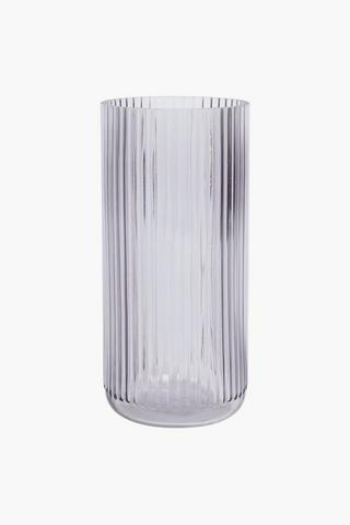 Frosted Ribbed Glass Vase, 12x25cm