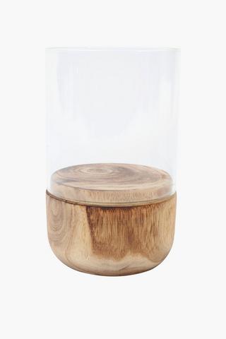 Raw Wood And Glass Hurricane, 14x22cm