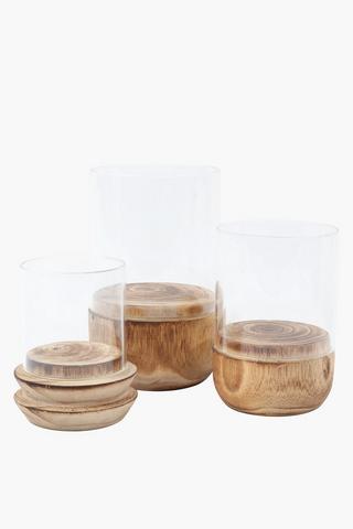 Raw Wood And Glass Hurricane, 14x22cm