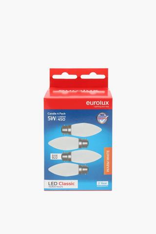 4 Pack Eurolux 5w Led Candle Bulb, B22