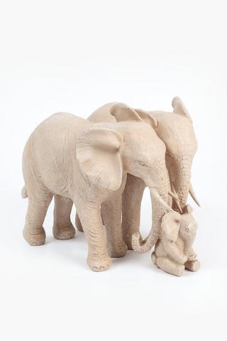 Elephant Family Ceramic Statue, 23x30cm