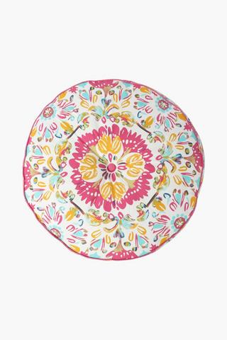 Printed Hatiya Round Floor Cushion, 60cm Round