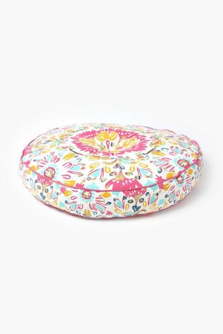 Printed Hatiya Round Floor Cushion, 60cm Round