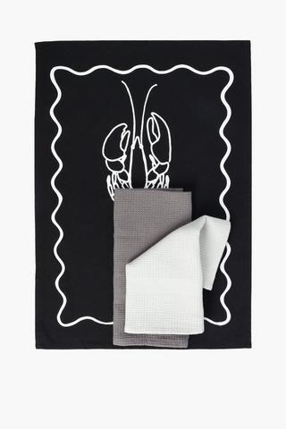 3 Pack Mono Coastal Cotton  Tea Towels