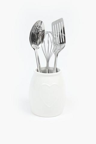 Heart Embroidered Ceramic Utensil Holder