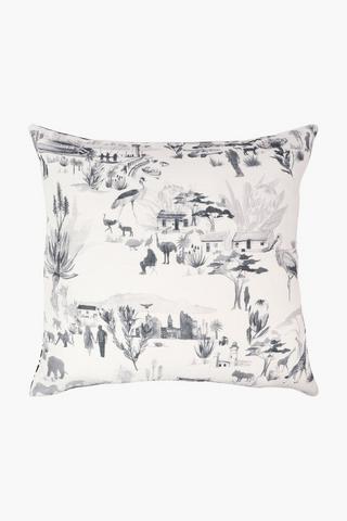 Printed Toile Illustration Scatter Cushion, 60x60cm