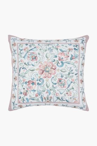 Printed Floral Motif Tile Scatter Cushion, 50x50cm