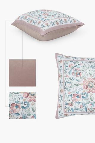 Printed Floral Motif Tile Scatter Cushion, 50x50cm